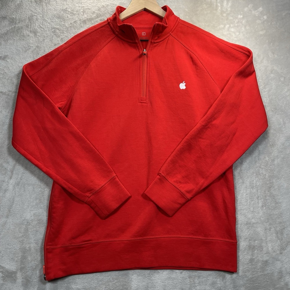Apple Store Employee Men's L Red 1/4 Zip Pullover Sweater Sweatshirt